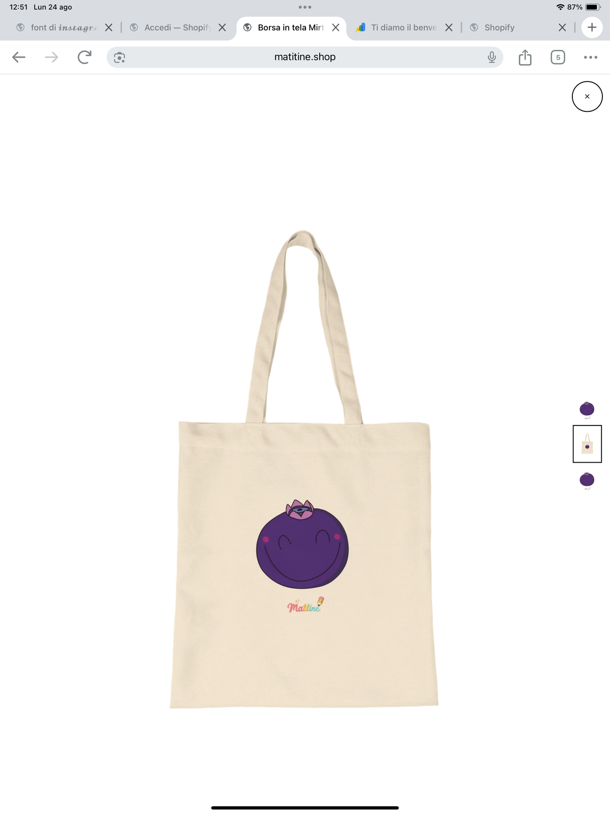 Borsa in tela Mirtillo “Sorriso”